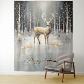 Gold Christmas Reindeer Holiday Backdrop Wandkleed (In situ)