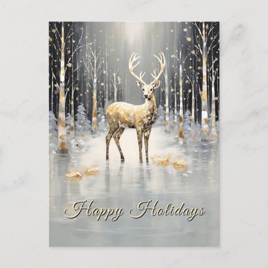 Gold Christmas Reindeer Holiday Briefkaart (Voorkant)