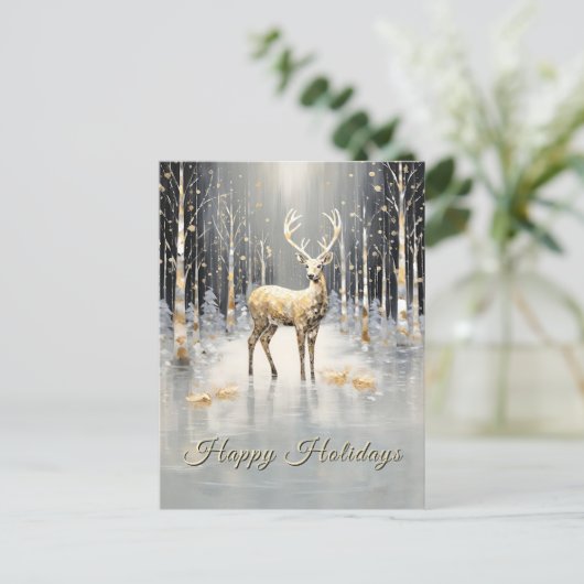 Gold Christmas Reindeer Holiday Briefkaart (Staand voorkant)