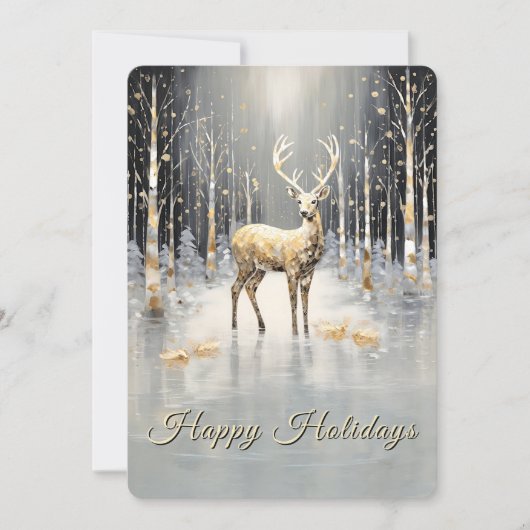 Gold Christmas Reindeer Holiday Card Feestdagenkaart (Voorkant)