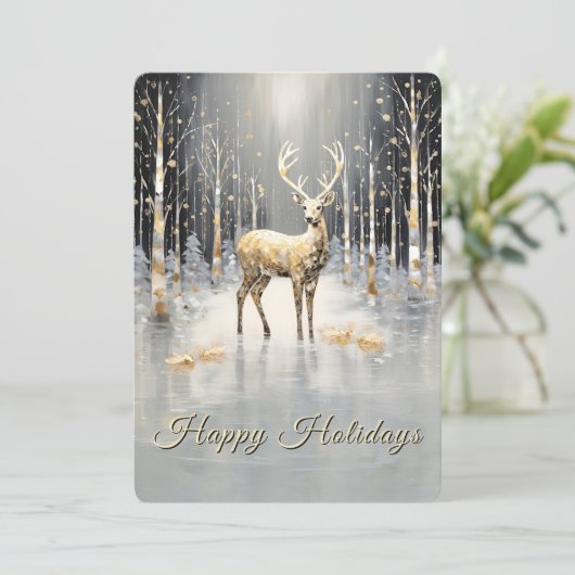 Gold Christmas Reindeer Holiday Card Feestdagenkaart (Staand voorkant)