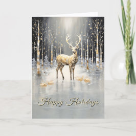 Gold Christmas Reindeer Holiday Card Kaart