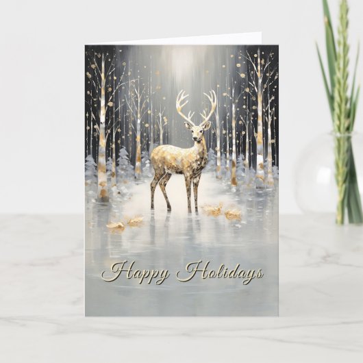 Gold Christmas Reindeer Holiday Card Kaart (Voorkant)
