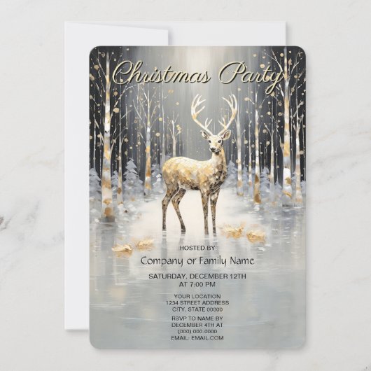 Gold Christmas Reindeer Holiday Party Invitation Kaart (Voorkant)