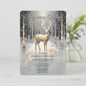 Gold Christmas Reindeer Holiday Party Invitation Kaart (Staand voorkant)