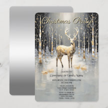 Gold Christmas Reindeer Holiday Party Invitation