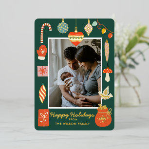 Gold Christmas Things Holiday Santa Family Foto Folie Uitnodiging