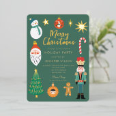 Gold Christmas Things Holiday Santa Family Foto Folie Uitnodiging (Staand Voorkant)