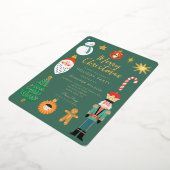 Gold Christmas Things Holiday Santa Family Foto Folie Uitnodiging (Gedraaid)