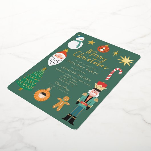 Gold Christmas Things Holiday Santa Family Foto Folie Uitnodiging (Gedraaid)