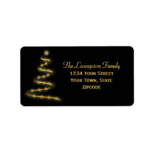 Gold Christmas Tree Black Holiday Return Address