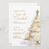 Gold Christmas Tree Cena De Navidad Dinner Party Kaart (Voorkant / Achterkant)