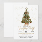   gold christmas tree party invite  kaart (Voorkant / Achterkant)