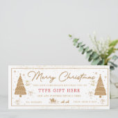 Gold Christmas Tree Present Gift Voucher Card Kaart (Staand voorkant)