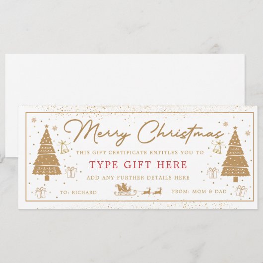Gold Christmas Tree Present Gift Voucher Card Kaart (Voorkant / Achterkant)