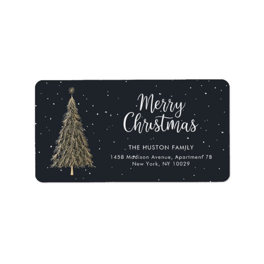 Gold Christmas Tree Return Address Label (Voorkant)