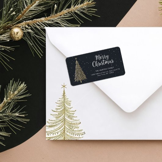 Gold Christmas Tree Return Address Label