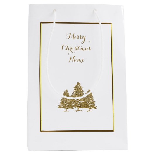 Gold Christmas Trees  Medium Cadeauzakje (Voorkant)