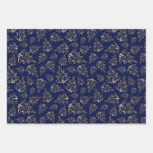 Gold Christmas Trees on Navy Blue, Black, White Inpakpapier Vel (Voorkant)
