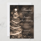 Gold Christmas Winter Onederland 1st Birthday Kaart (Voorkant)