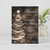 Gold Christmas Winter Onederland 1st Birthday Kaart (Staand voorkant)