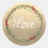Gold Christmas Wreath Love Ronde Sticker (Voorkant)