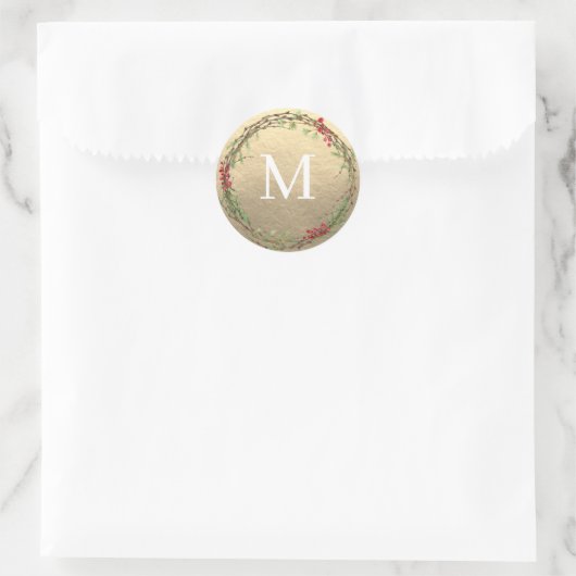 Gold Christmas Wreath Monogram Seal Ronde Sticker (Tas)