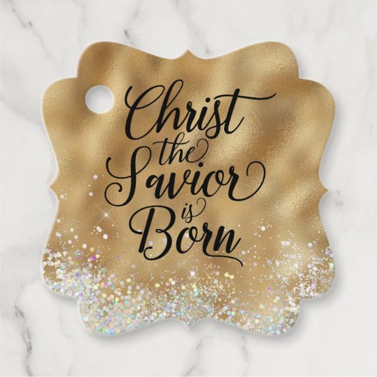 Gold Christus de Savior Christelijke Kerstmis Bedankjes Labels (Voorkant)