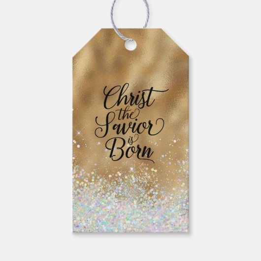 Gold Christus de Savior Christelijke Kerstmis Cadeaulabel (Voorkant)