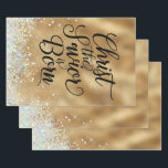 Gold Christus de Savior Christelijke Kerstmis Inpakpapier Vel<br><div class="desc">Christus de Savior is geboren met Christelijk kerstcadeau Schitterend holografisch goud met faux glitter edging,  "Christus de Savior is geboren" in kalligrafische typografie. Christelijke offertes Gift Shop Vikkelynn</div>