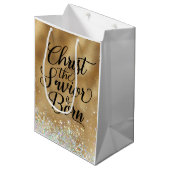 Gold Christus de Savior Christelijke Kerstmis Medium Cadeauzakje (Voorkant Gekanteld)