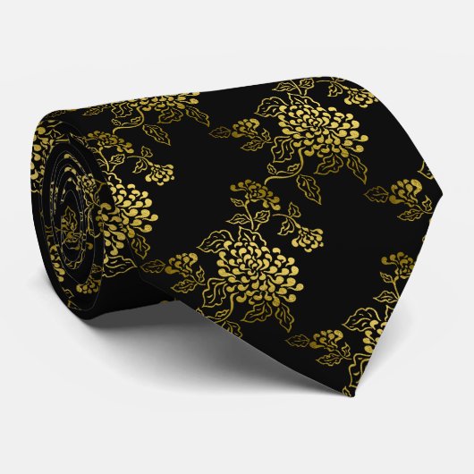 Gold Chrysanthemum op elke kleur Stropdas (Opgerold)