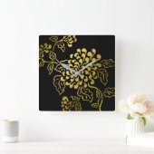 Gold Chrysanthemum op elke kleur Vierkante Klok (Huis)