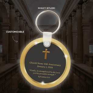 Gold Church Jubileum Evenement Souvenir Bijbelvers Sleutelhanger