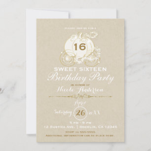 Gold Cinderella Carriage Kraft Sweet 16-jarige ver Kaart