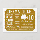 Gold Cinema Ticket, Kind Birthday Party Ticket Informatiekaartje (Voorkant)
