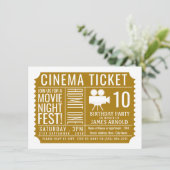 Gold Cinema Ticket, Kind Birthday Party Ticket Informatiekaartje (Staand voorkant)