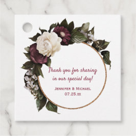 Gold Circle Bourgondië en Blush Pink Bloemen Krans Bedankjes Labels