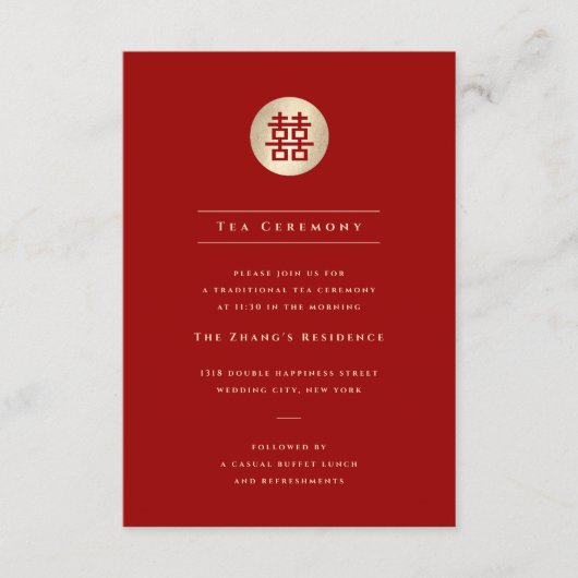 Gold Circle Double Happiness Chinees huwelijk Informatiekaartje (Voorkant)