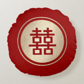 Gold Circle Double Happiness Chinees huwelijk Rond Kussen (Voorkant)