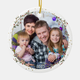 Gold Circle Familiefoto Kerst Keramisch Ornament