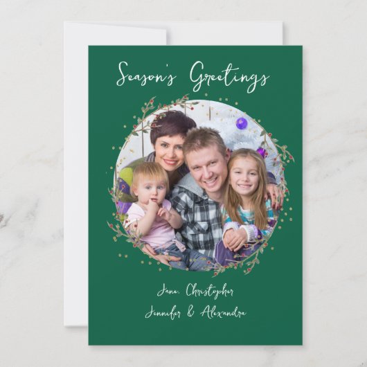 Gold Circle & Green Family Foto Kerst Kaart (Voorkant)