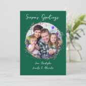 Gold Circle & Green Family Photo Christmas Card Kaart (Staand voorkant)