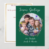 Gold Circle & Green Family Photo Christmas Card Kaart (Voorkant / Achterkant)
