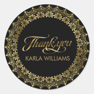 Gold Circle Lace Lijst Bedankt Typografie Ronde Sticker