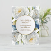 Gold Circle Lijst White Roses Bloemen Achtergrond Kaart (Staand voorkant)