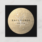 Gold Circle Plant Leaves en Stars Square Vierkante Visitekaartje (Voorkant)