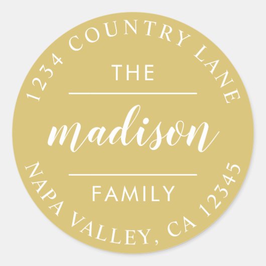 Gold Circle Script Creëer Uw eigen retouradres Ronde Sticker (Voorkant)