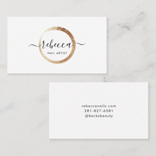 Gold Circle Script Name Makeup Nails Beauty Visitekaartje (Voorkant / Achterkant)