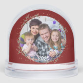 Gold Circle & Warm Red Family Photo Christmas Card Sneeuwbol (Voorkant)